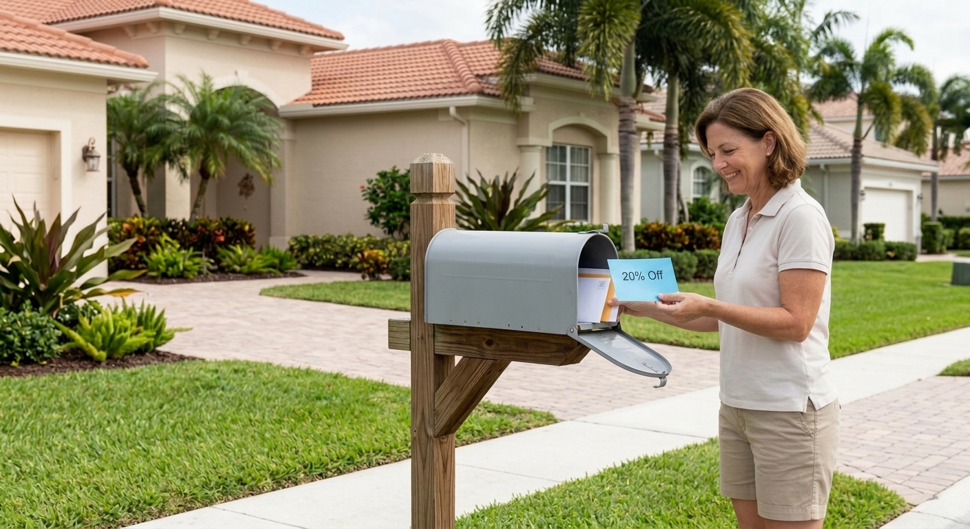 Postcard offer concept for Palm Beach County mailing campaign