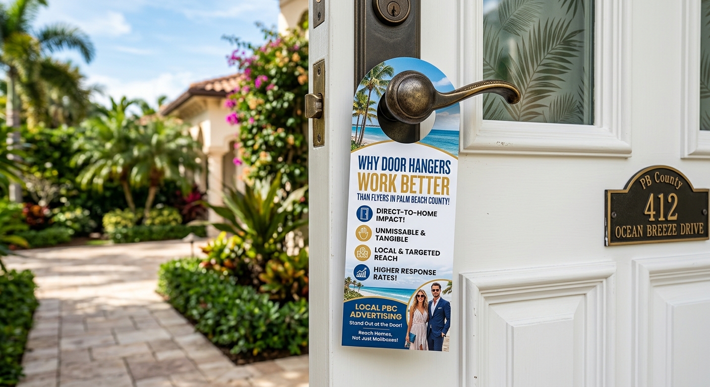 Door hanger campaigns outperform flyers in Palm Beach County due to higher visibility, better targeting, and weather resistance
