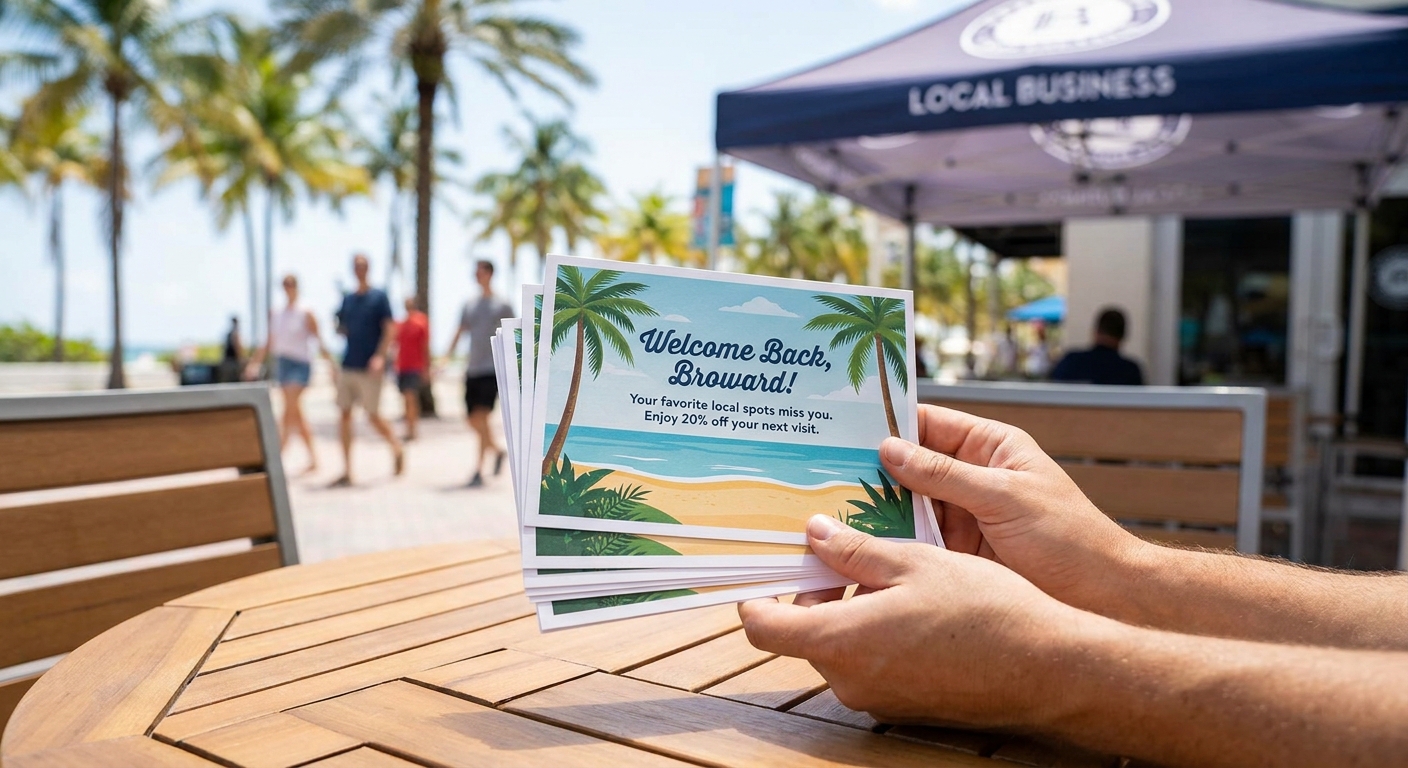 Postcards in Broward County help businesses reconnect with past customers and increase customer retention.