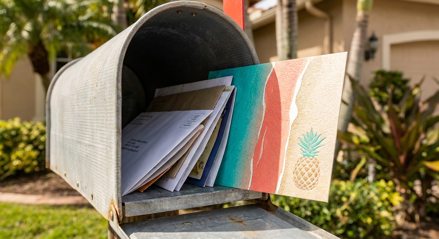 Unique postcard design that stands out in Palm Beach County mailboxes